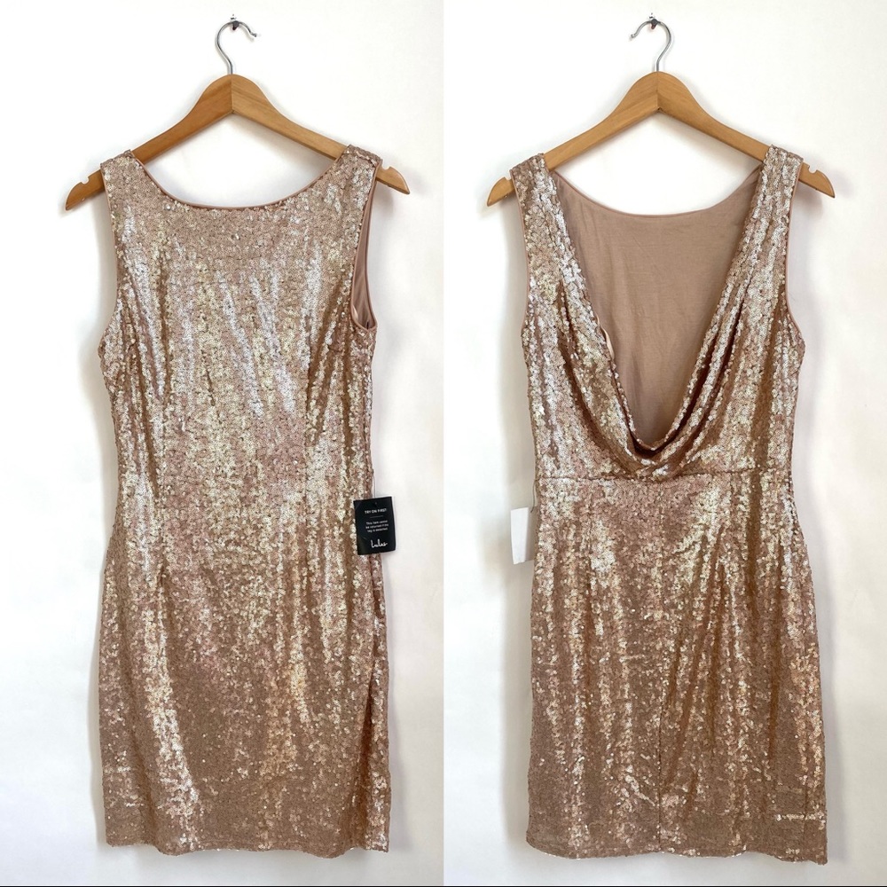 Lulu’s Rose Gold Sequin Mini Dress L. NWT - Picture 3 of 12